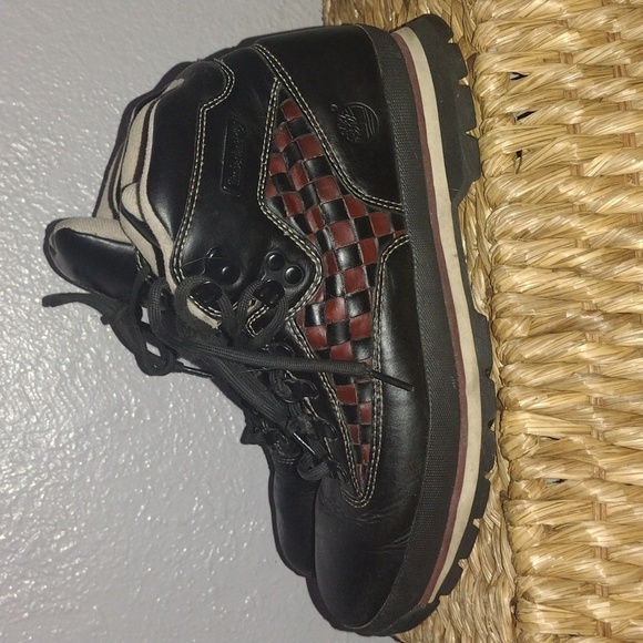 Vintage Leather Black Brown Weave Timberland boots 11 - Picture 3 of 6